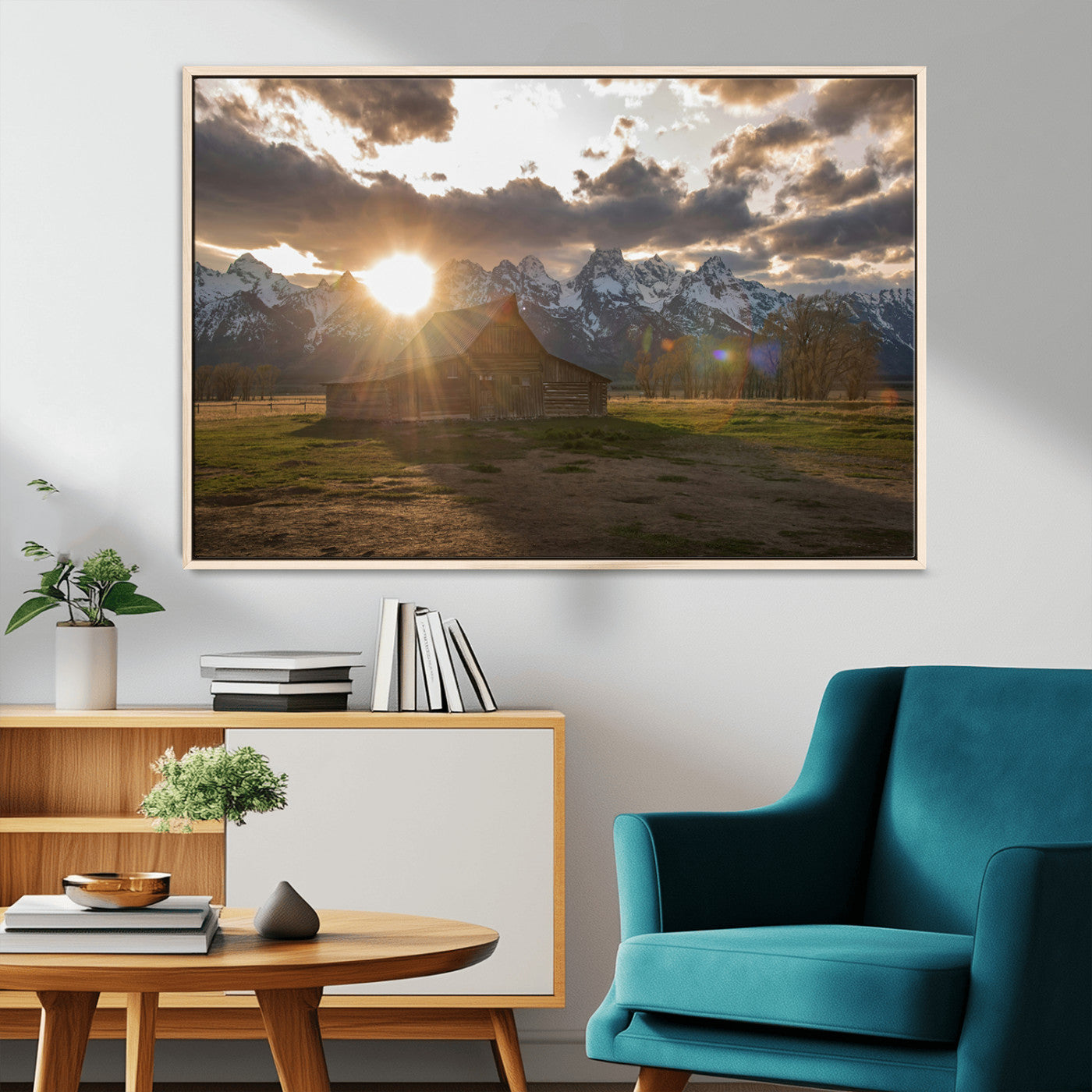 MGV-FC-36X24 - Snowy Peaks Wall Art Canvas Print, Framed Nature Escape Art Picture Print, Rustic Charm Perfect Rustic Western Decor Artwork