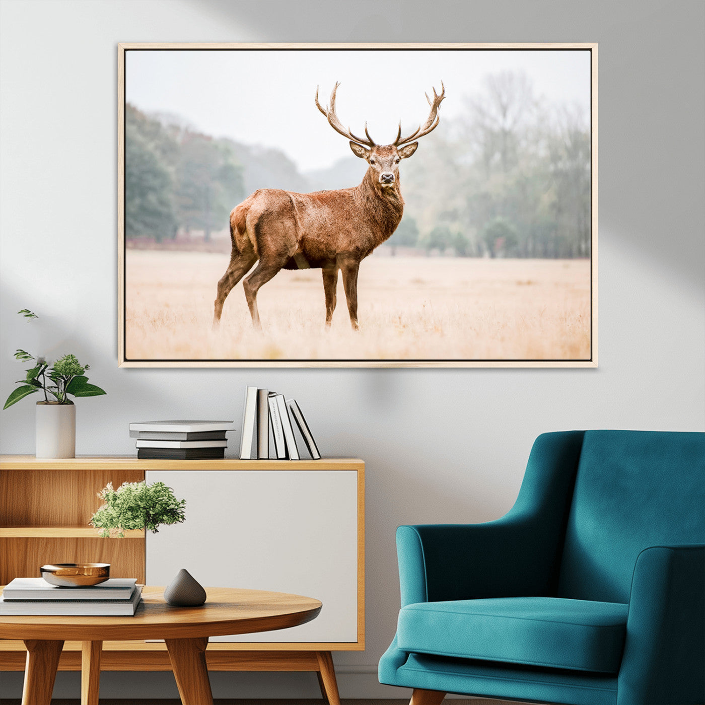 MGV-FC-36X24 - Vintage Wildlife Art Wall Art Canvas Print, Framed Misty Landscape Art Picture Print, Deer Wall Art Perfect Rustic Wildlife Decor Artwork