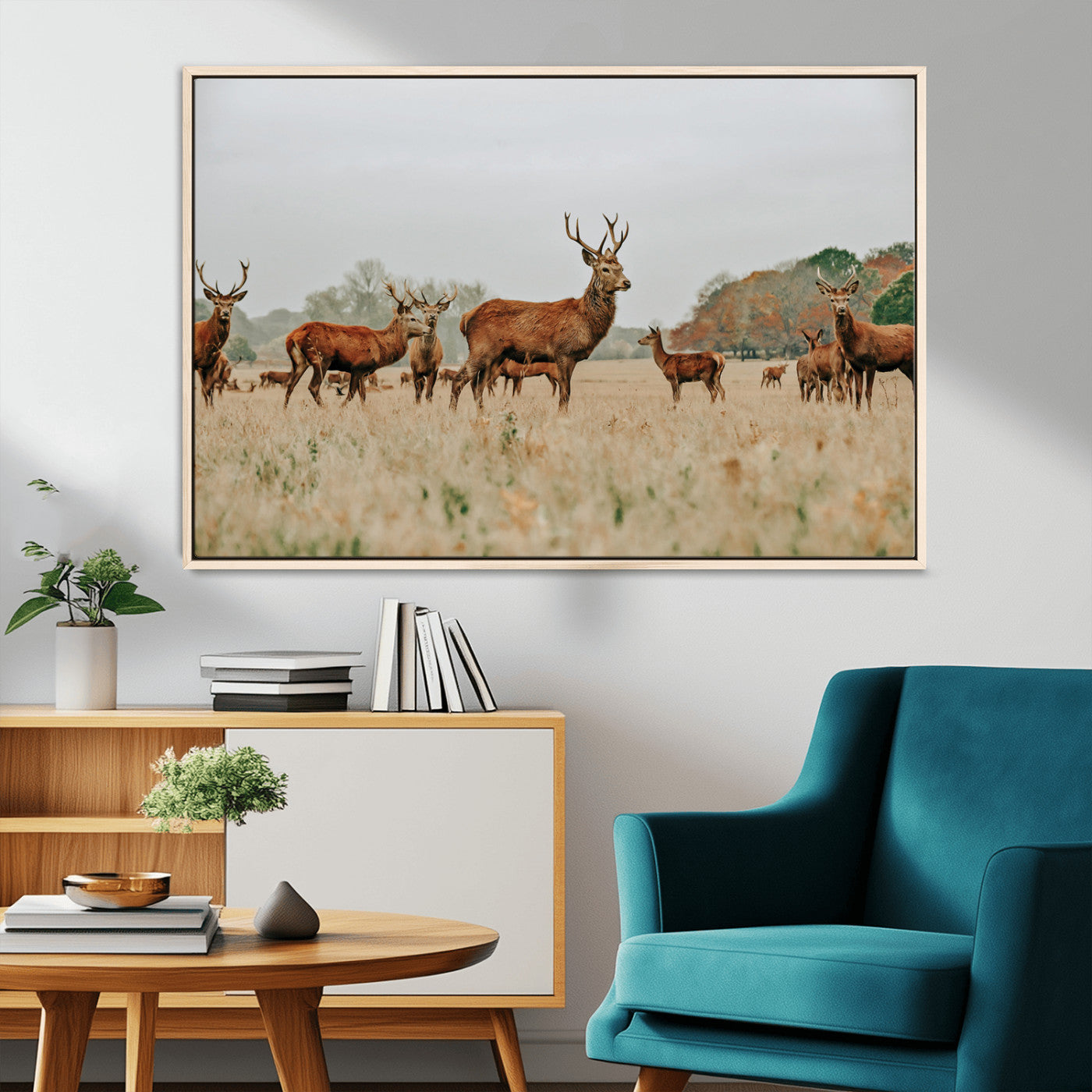 MGV-FC-36X24 - Rustic Deer Print Wall Art Canvas Print, Framed Autumn Nature Canvas Art Picture Print, Wildlife Art Print Perfect Rustic Wildlife Decor Artwork