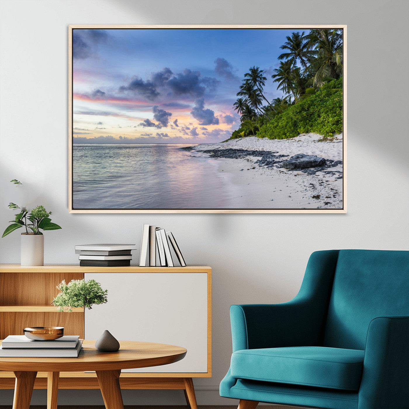 MGV-FC-36X24 - Tropical Beach Wall Art Canvas Print, Framed Sunset Glow Art Picture Print, Palm Tree Coast Perfect Tropical Coastal Decor Artwork