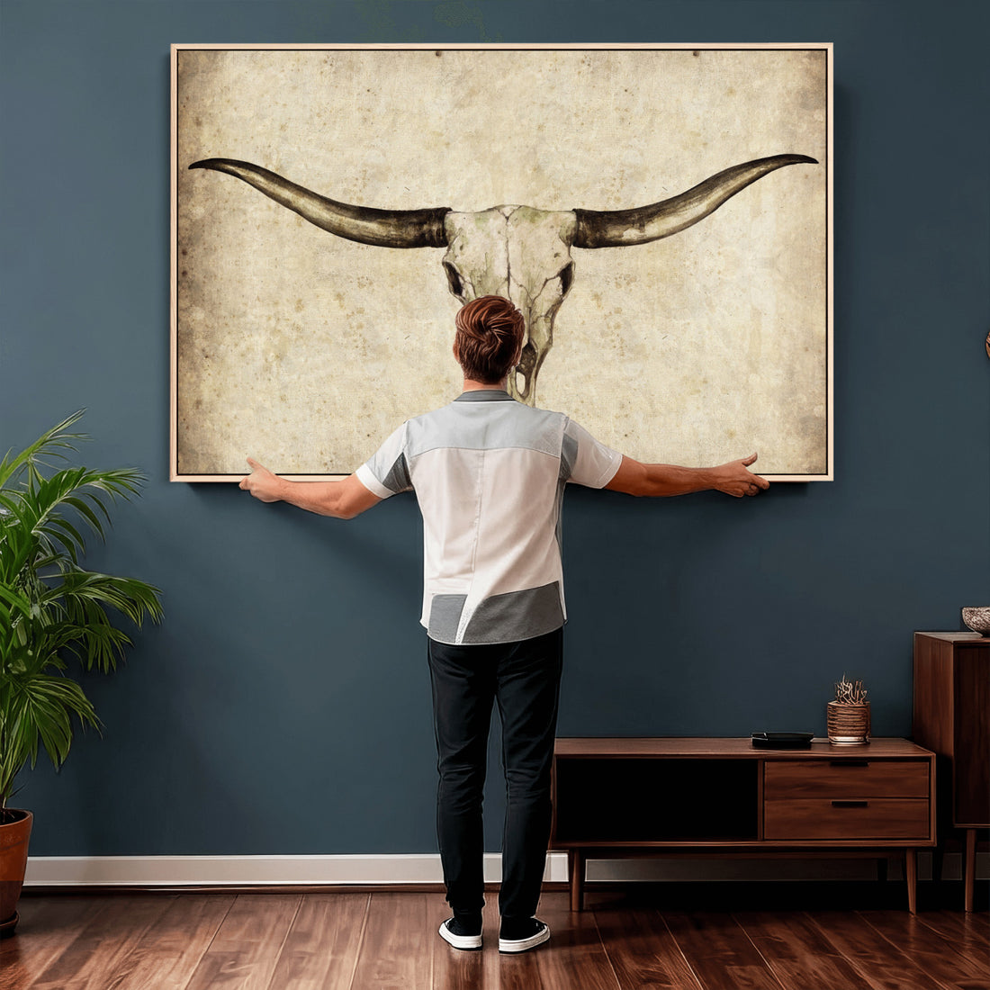 Longhorn Skull Wall Art Canvas Print, Rustic Western Decor