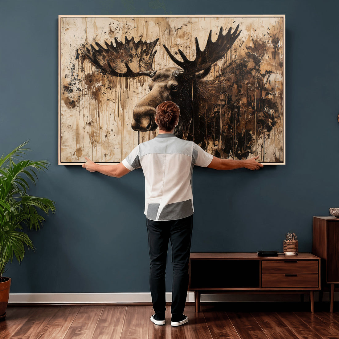 Moose Canvas Wall Art, Rustic Wildlife Painting Print