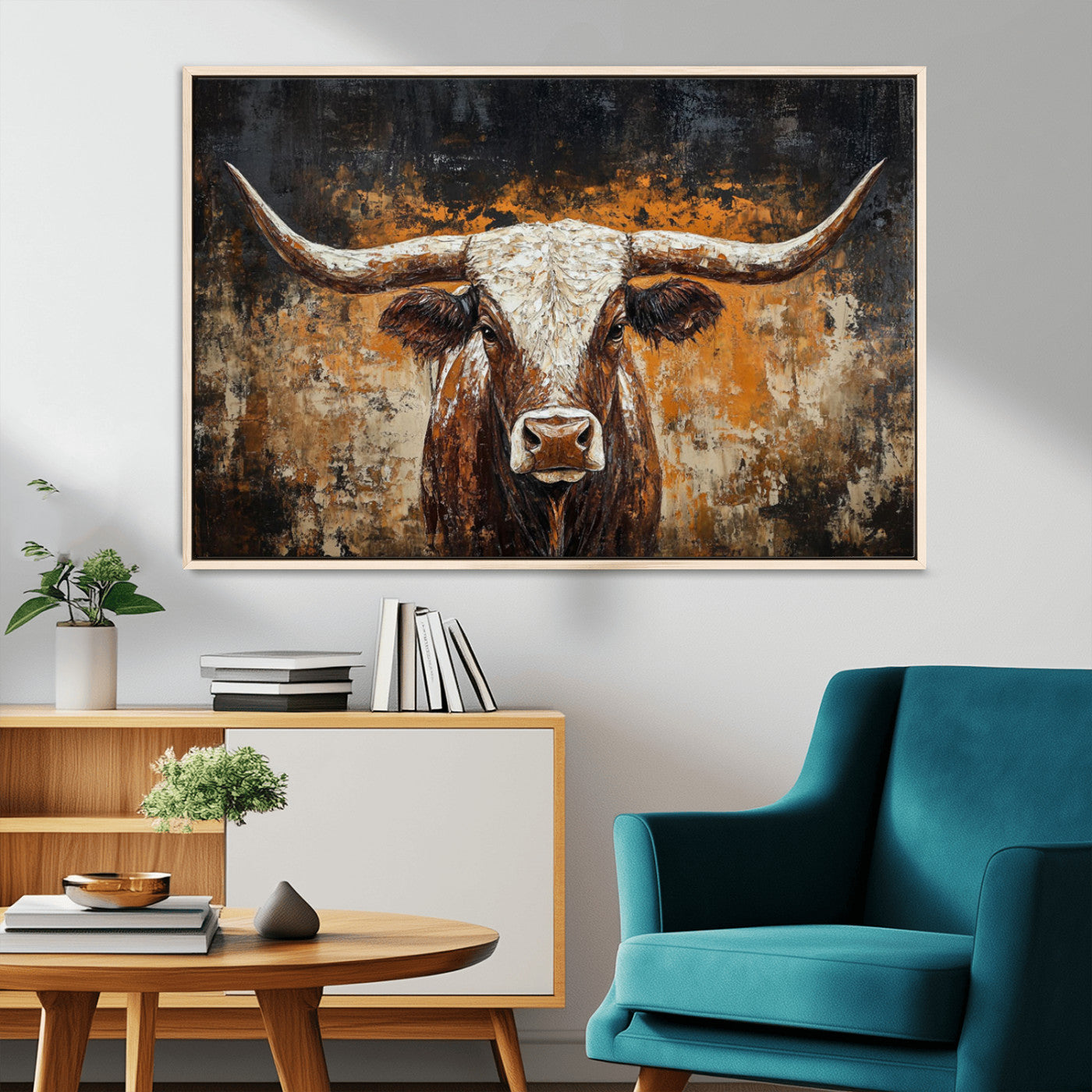 MGV-FC-36X24 - Rustic Longhorn Bull Wall Art Canvas Print – Vintage Western Cattle Painting, Texas Steer Artwork