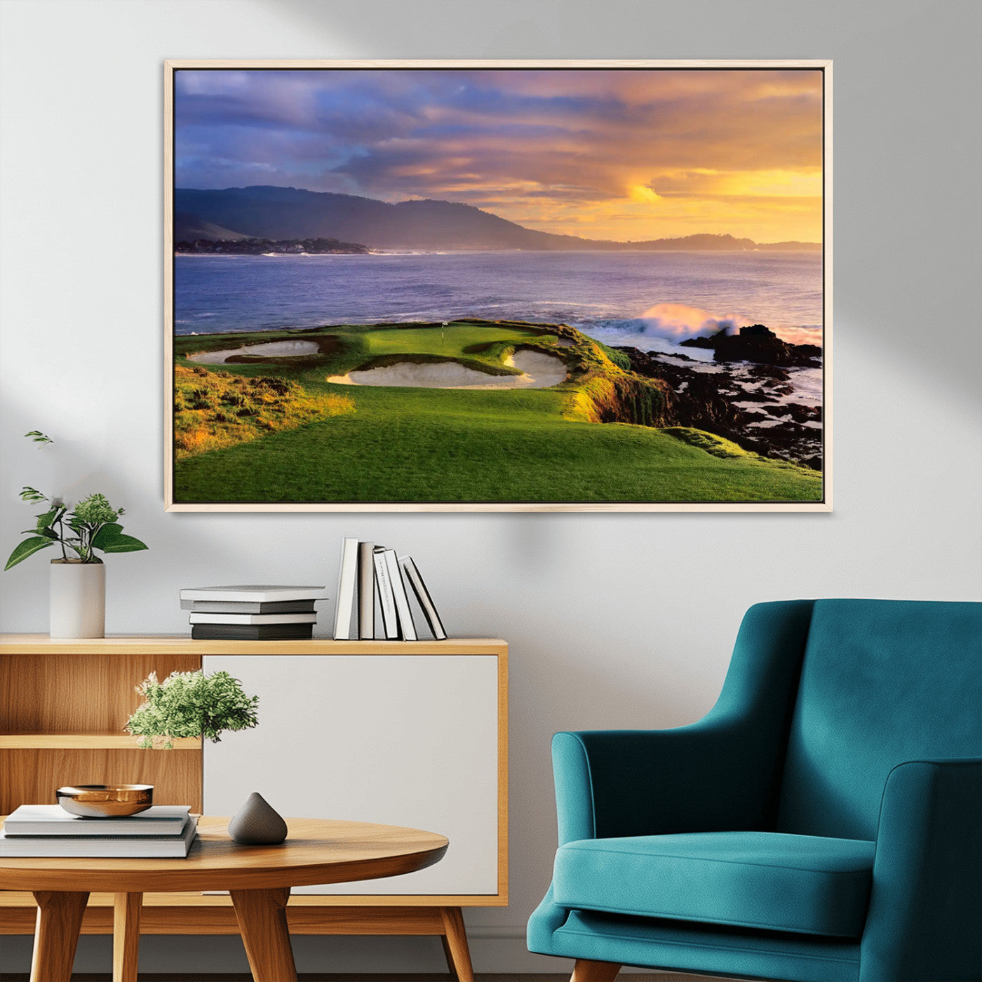 73699248-MGV-FC-36X24_Natural-Pebble Beach Golf Links Wall Art Canvas Print – Iconic Coastal Golf Course Artwork, Perfect for Office, Man Cave, or Golf Lover’s Decor