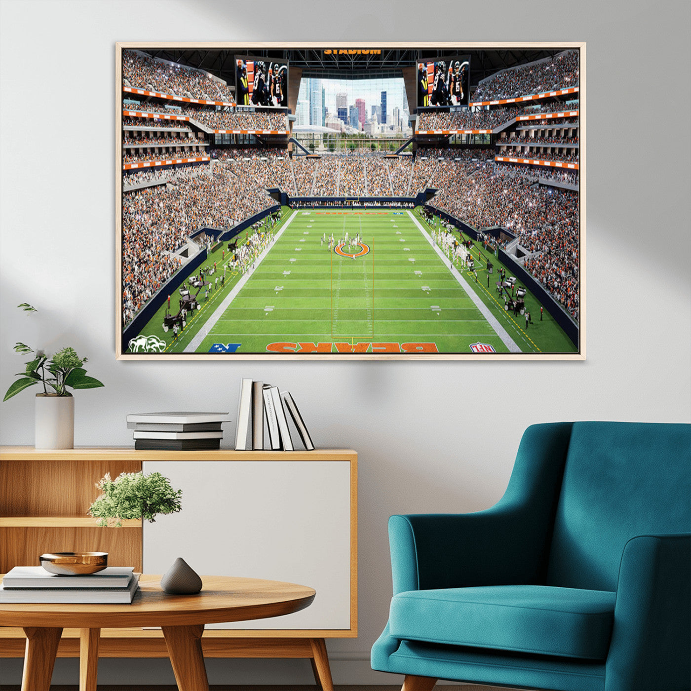 76935553-MGV-FC-36X24_Natural-Chicago Bears Soldiers Field Wall Art Canvas Print – Framed Football Stadium Artwork for Sports Fans, Soldier Field Skyline Canvas Decor for Game Room or Man Cave