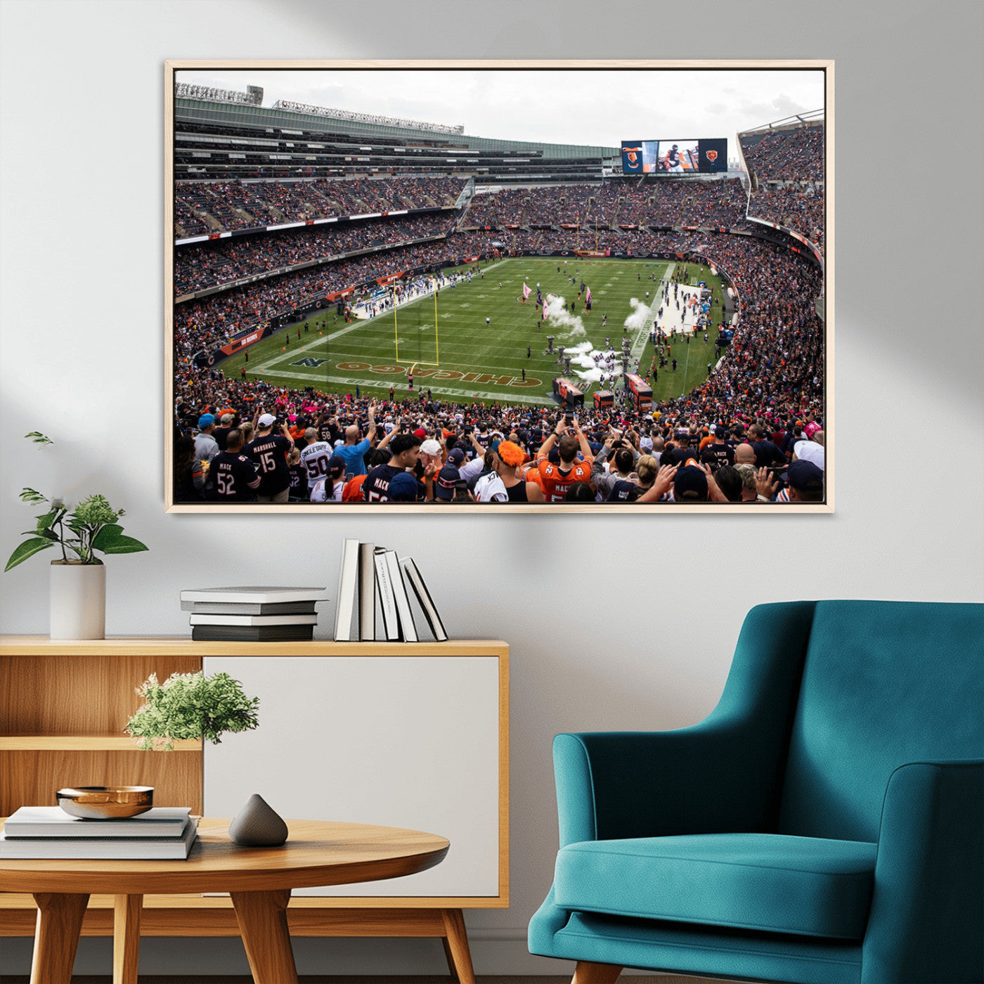 18347149-MGV-FC-36X24-Chicago Bears Soldiers Field Wall Art Canvas Print – Framed Football Stadium Artwork for Sports Fans, Soldier Field Skyline Canvas Decor for Game Room or Man Cave