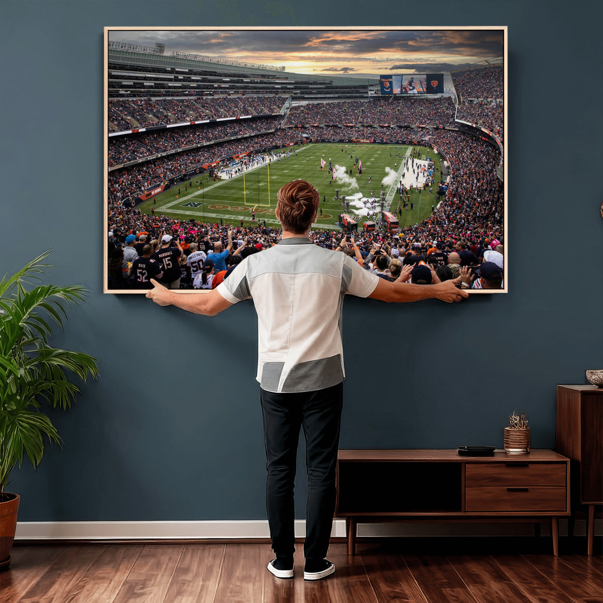 87578930-PAN-FL-20X10 - Chicago Bears Soldiers Field Wall Art Canvas Print, Home Bar Wall Decor