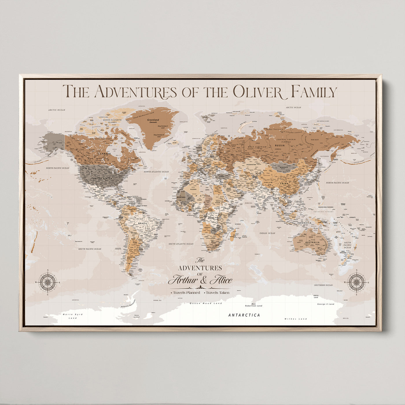 43101120-MGV-CV-36X24-World Travel Map with Pins – Push Pin Maps of Where I've Been, Framed Wall Map for Travel Memories, Old Style Decorative World Map - H10