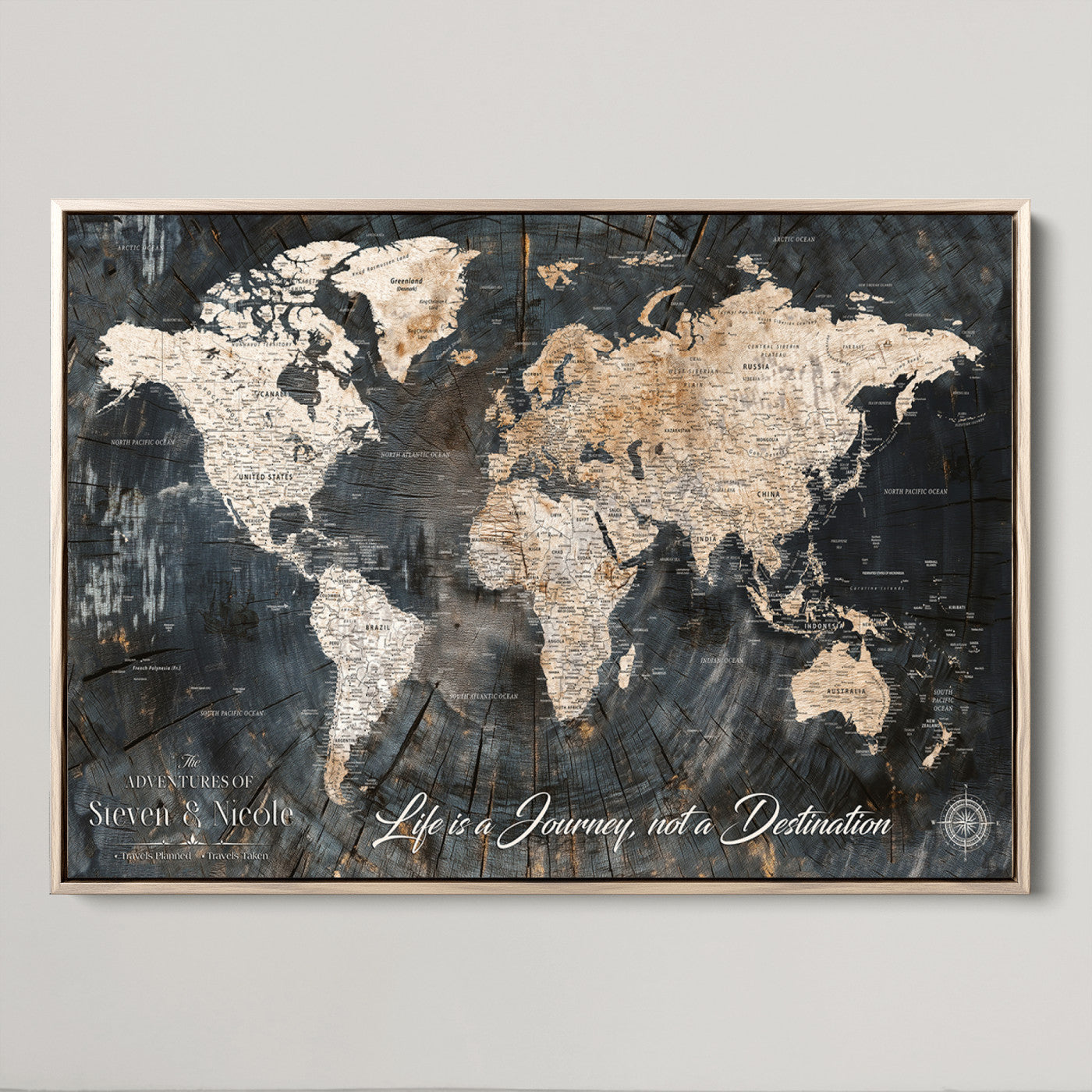 13001721-MGV-CV-36X24-Custom Push Pin World Map Wall Canvas Print – Personalized Travel Tracker with Pins – Framed Large Multi-Size Canvas for Home Office Decor