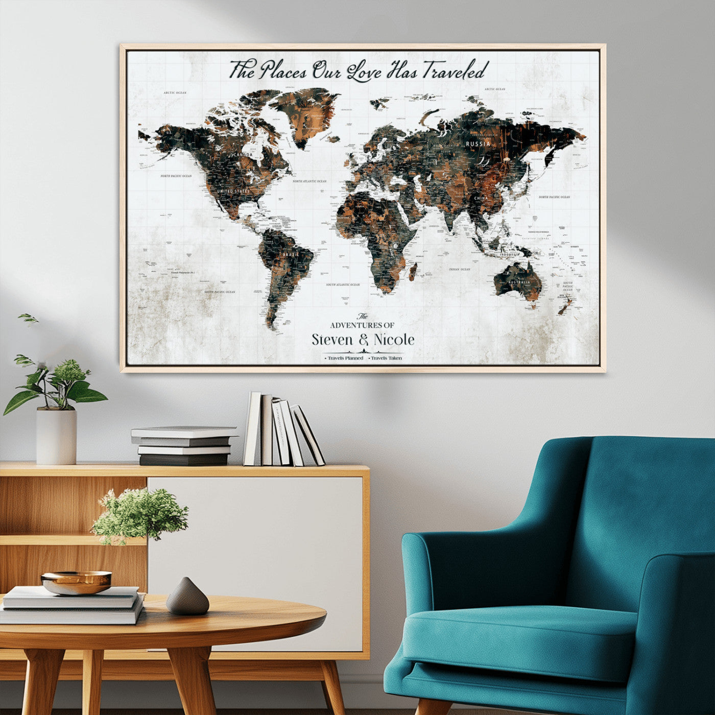 89231588-MGV-FC-36X24_Natural-World Travel Map with Pins – Framed Canvas Print to Track Adventures and Create a Visual Travel Journal, Ideal Wall Art for Home - H17