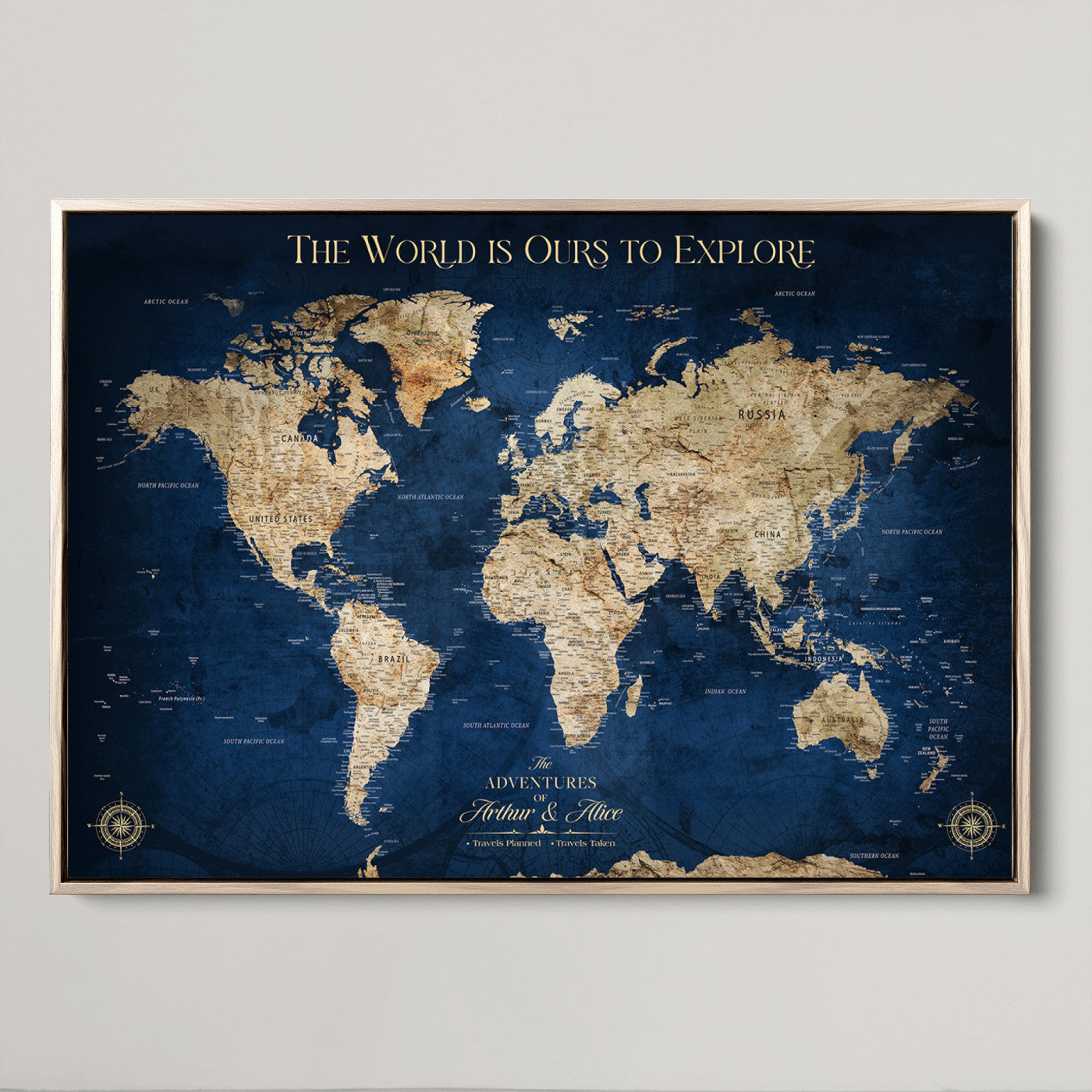 10181149-MGV-CV-36X24-Custom Push Pin World Map Wall Canvas Print – Personalized Travel Tracker with Pins – Framed Large Multi-Size Canvas for Home Office Decor