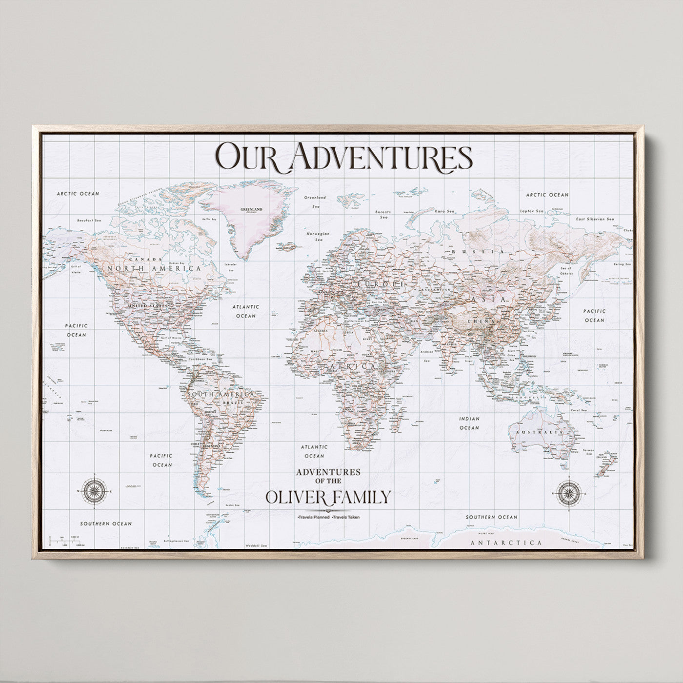 40041157-MGV-CV-36X24-Custom Push Pin World Map Wall Canvas Print – Personalized Travel Tracker with Pins – Framed Large Multi-Size Canvas for Home Office Decor