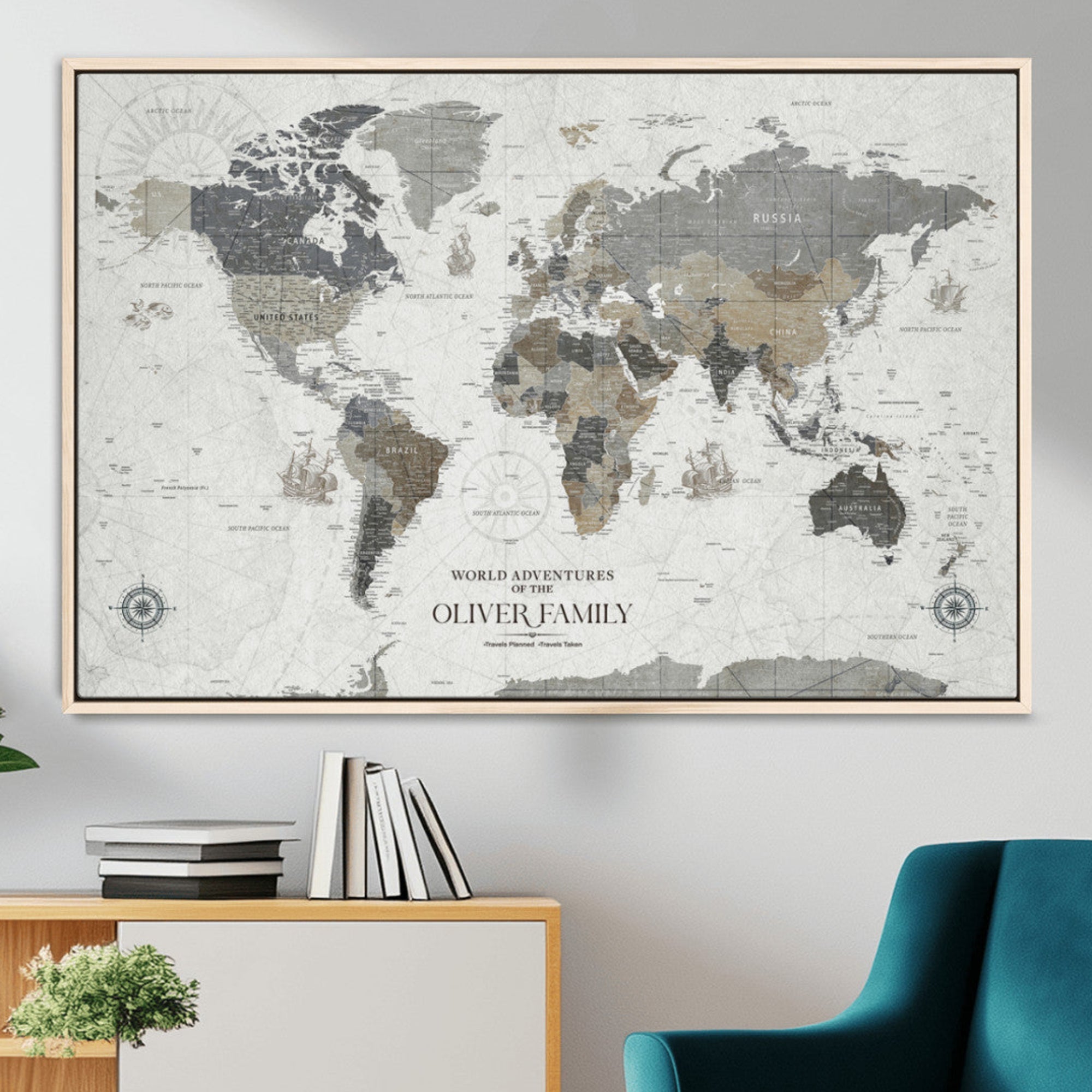 24596128-MGV-CV-36X24-Personalized Push Pin World Map Canvas – Custom Framed Travel Tracker Wall Art with Pins, for Study, Living Room, or Office
