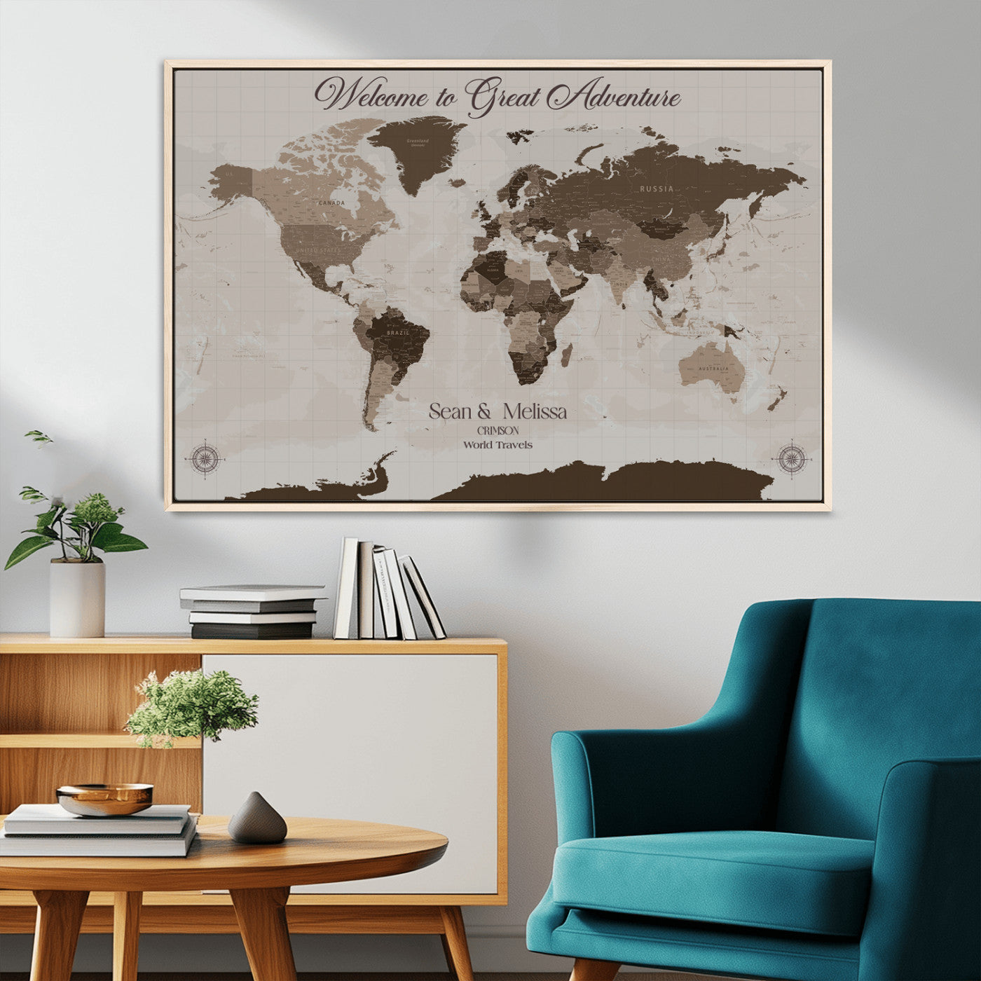 49871705-MGV-FC-36X24_Natural-Custom Push Pin World Map Wall Canvas Print – Personalized Travel Tracker with Pins – Framed Large Multi-Size Canvas for Home Office Decor