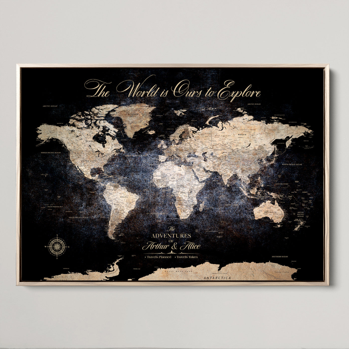 21010471-MGV-CV-36X24-Customize Push Pin World Map Wall Canvas Print, Personalized Travel Tracker with Pins, Framed Large Canvas for Home Office Decor - H37