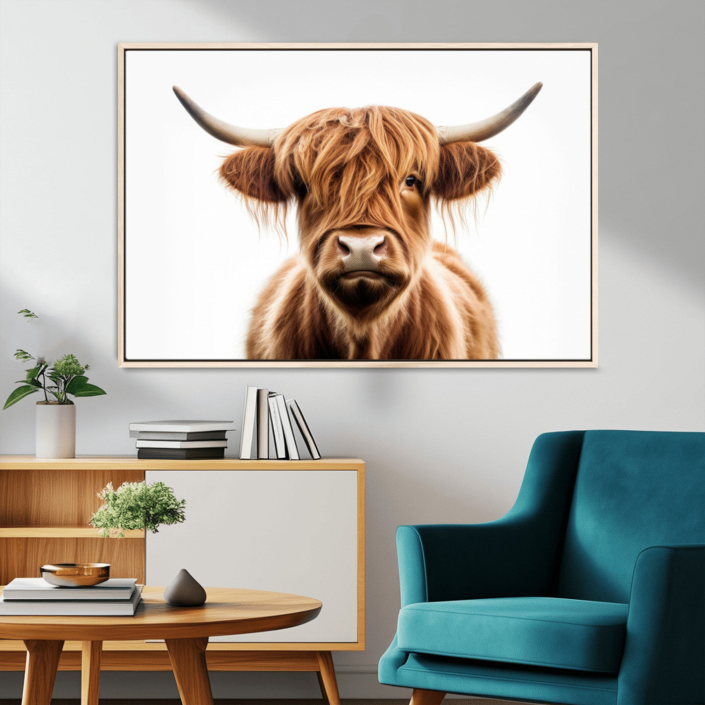 -Scottish Highland Cow Canvas Print, Framed Highland Cow Canvas Home Decor