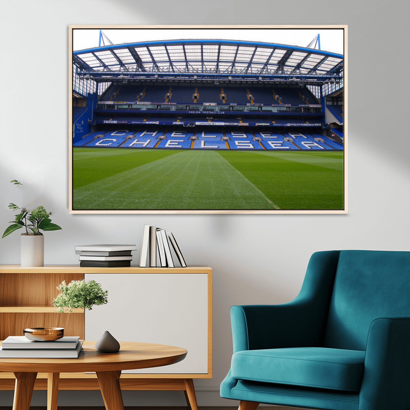 38616413CHELSA-MGV-FC-36X24_Natural-Stamford Bridge Chelsea Football Stadium Canvas Wall Art Print – Immersive Stadium Experience for Soccer Fans – Ready to Hang