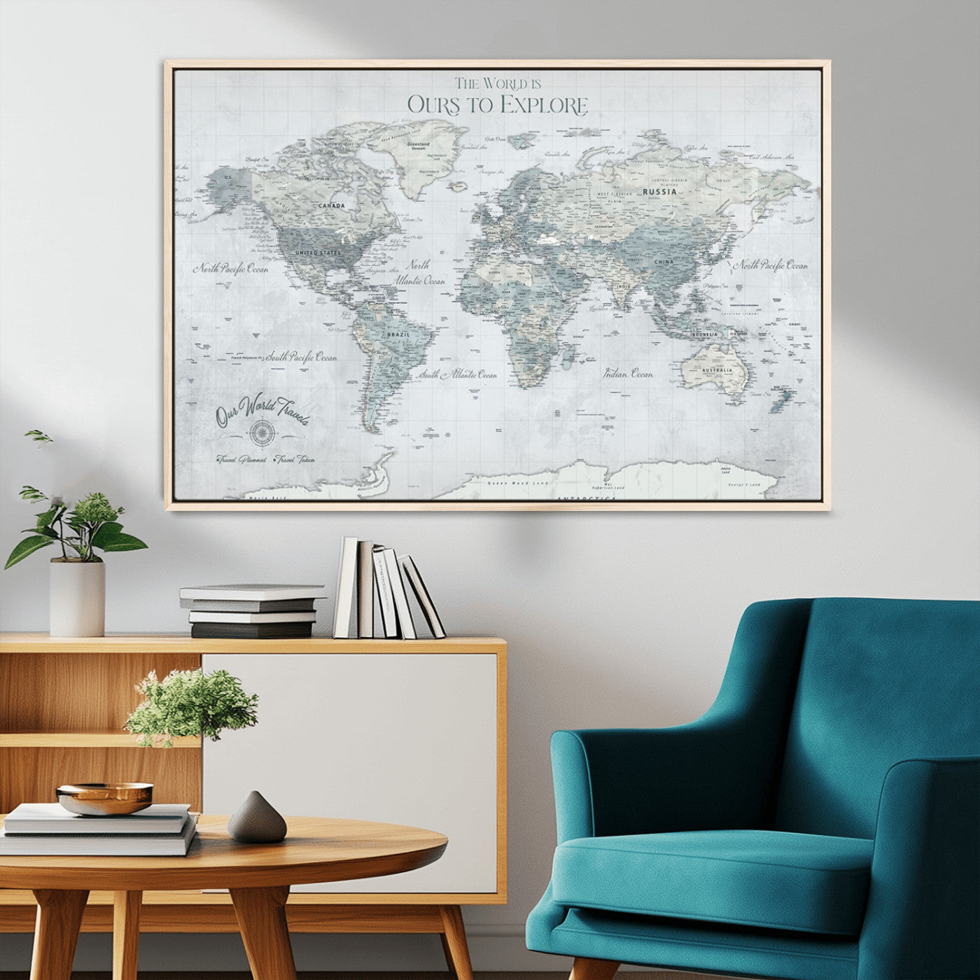 Custom Push Pin World Map Wall Canvas Print – Personalized Travel Tracker with Pins – Framed Custom Quotie Canvas for Home Office Decor