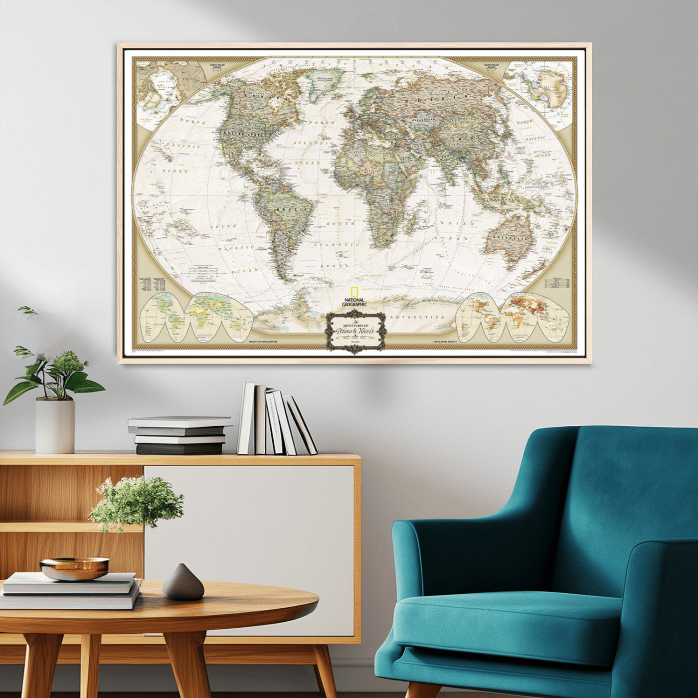62071694-MGV-FC-36X24_Natural-Custom Push Pin World Map Wall Art Canvas Print – Personalized National Geopraphic Map for Travel