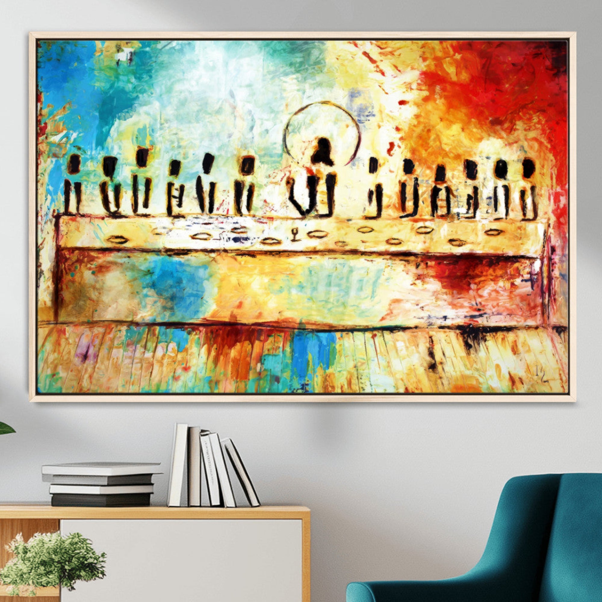 YKE34632598CR-MGV-FC-36X24_Natural-Abstract Last Supper Wall Art – Apostles Canvas Print Religious Painting Spiritual Decor for Home, Office