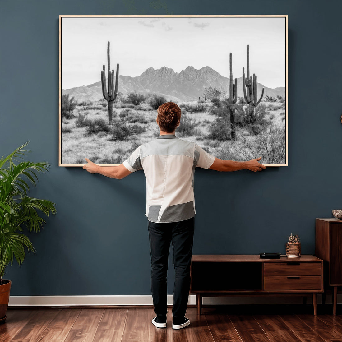 Black and White Arizona Desert Canvas Wall Art, Cactus Farmhouse Wall Art