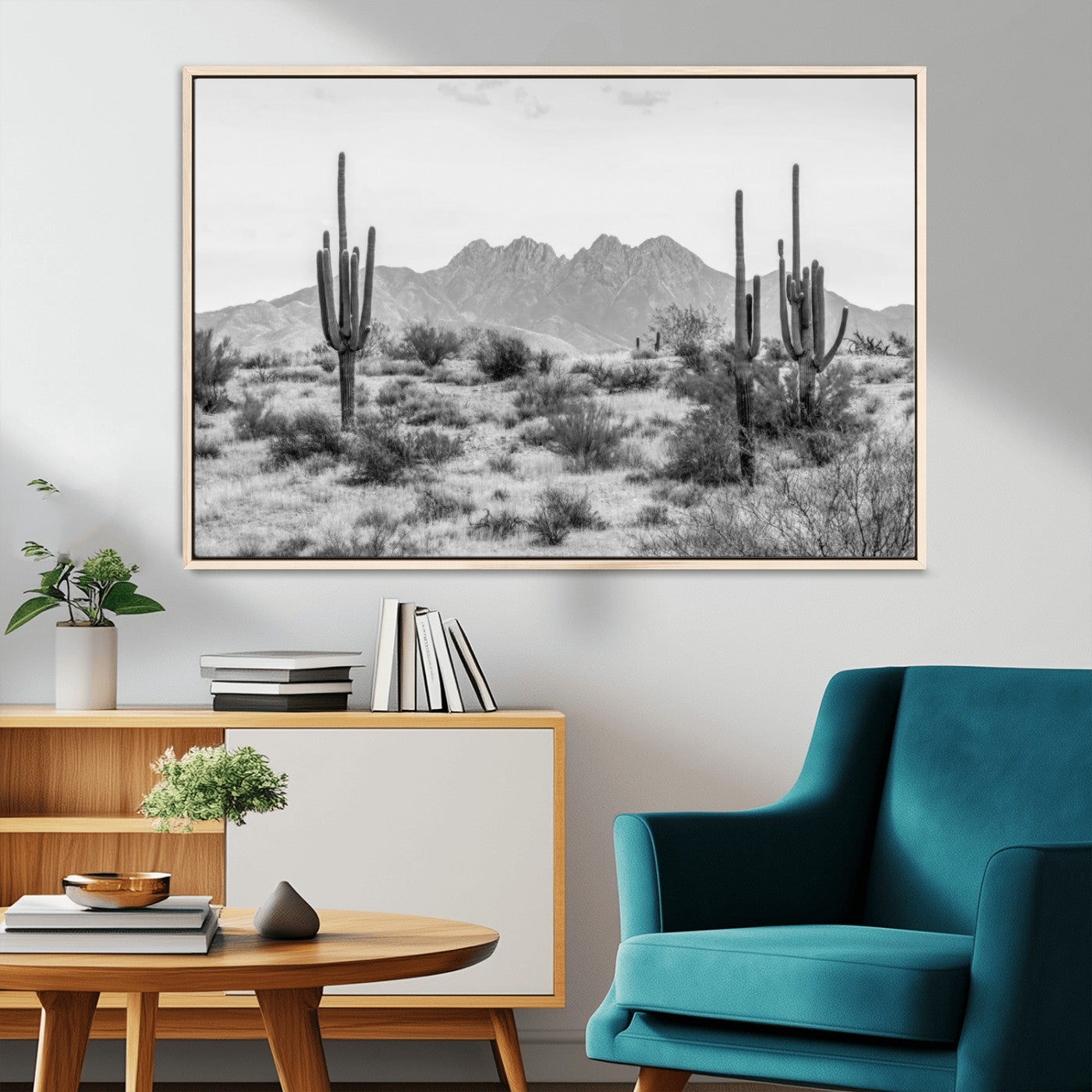 97436PHN-MGV-FC-36X24_Natural-Black White Arizona Desert Canvas Wall Art Cactus Farmhouse Wall Art