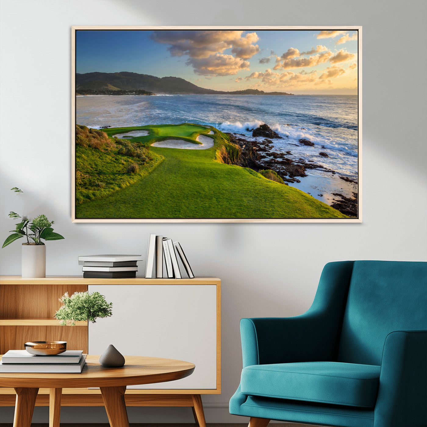 MGV-FC-36X24 - Stunning Coastal Golf Course at Sunset with Rolling Green Fairways and Ocean Waves – Perfect Wall