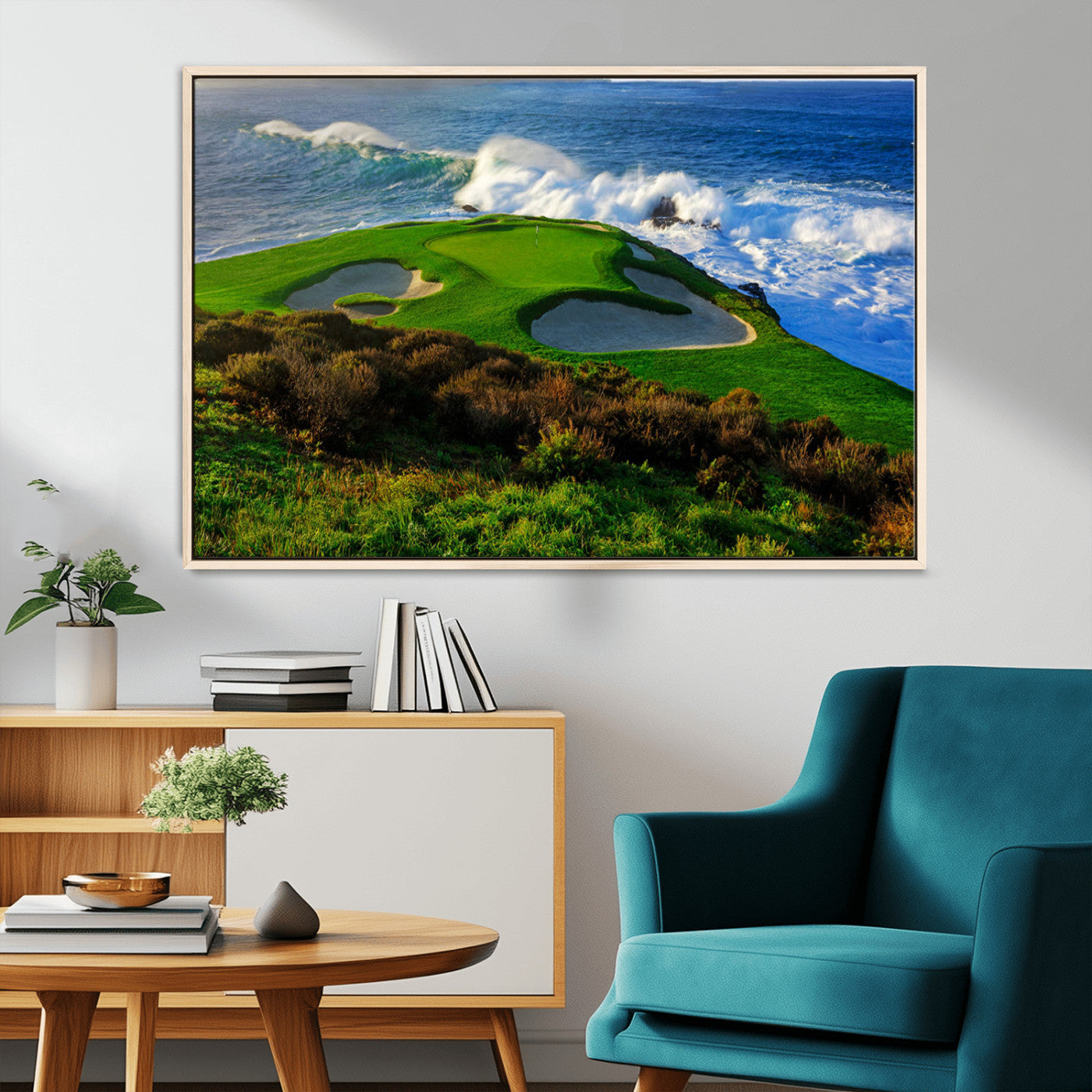 -Ocean Cliffside Golf Course Green Waves Surf Sand Bunker Scenic Coastal Landscape Nature Wall Art