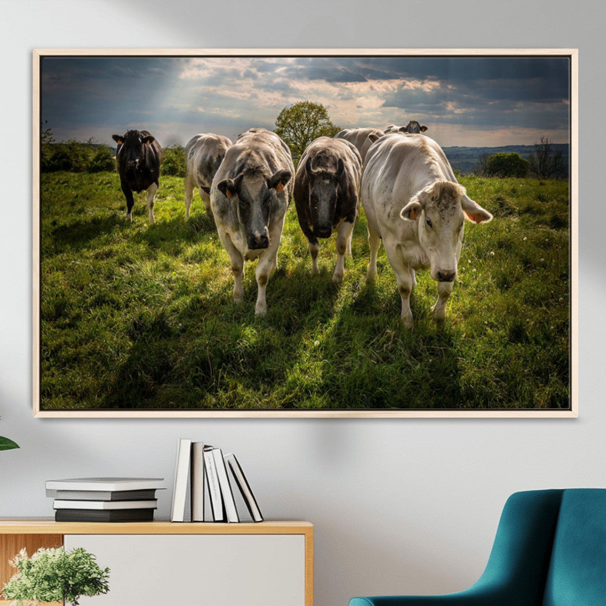 -Grazing Cattle Herd Pasture Green Field Livestock Natural Farm Animals Rural Life Outdoor Wall Art