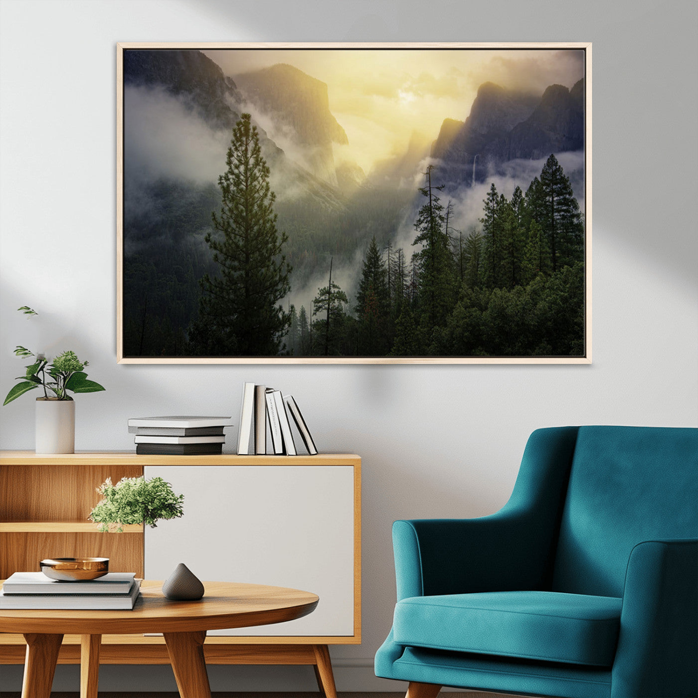 38316884-MGV-FC-36X24_Natural-Misty Forest Sunrise Mountain Valley Pine Trees Foggy Landscape Nature Scenic Outdoors Calm Tranquil Wall Art Canvas Print