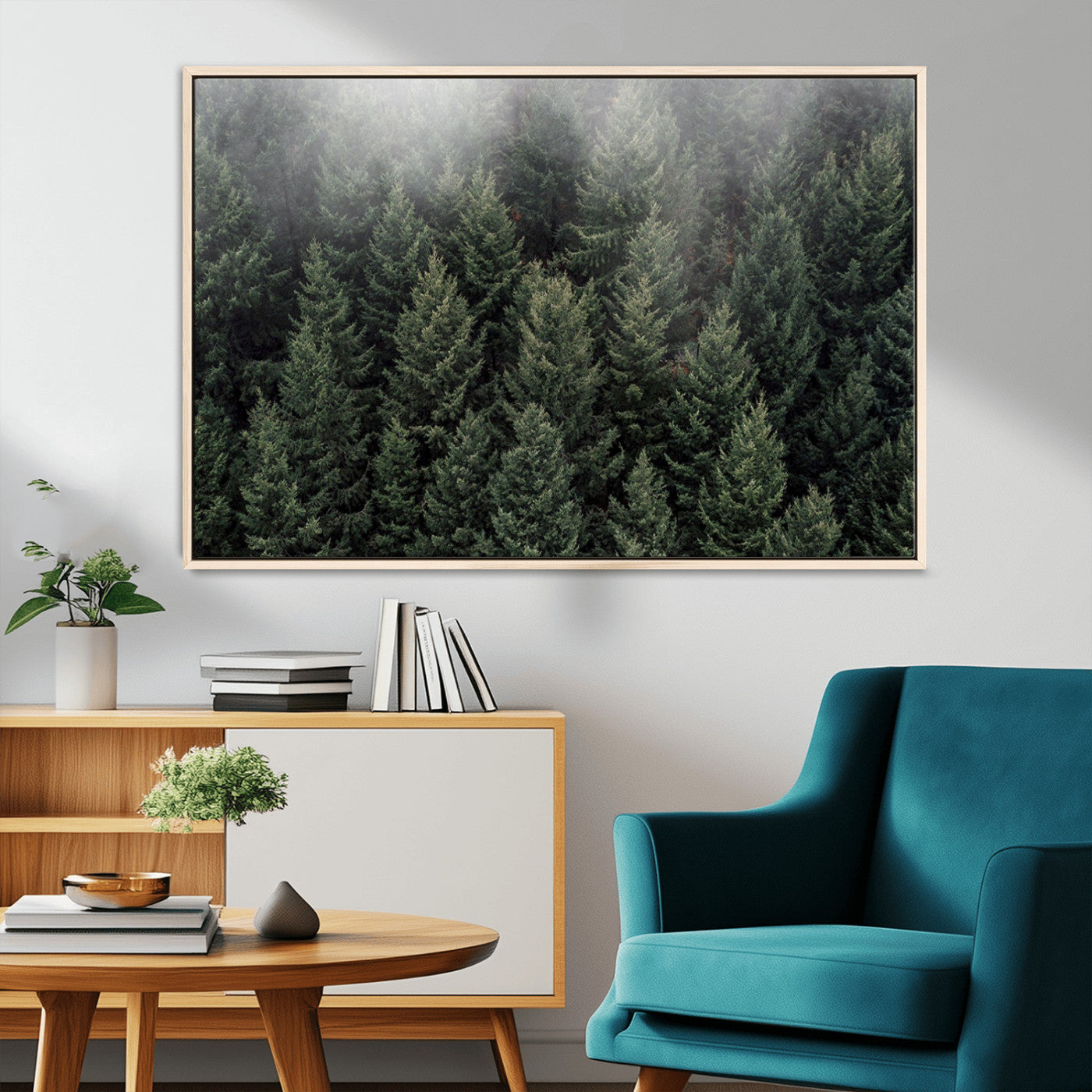 84059409-MGV-FC-36X24_Natural-Dense Evergreen Forest Misty Morning Fog Pine Trees Woodland Nature Landscape Calm Peaceful Scenic Wall Art Canvas Print