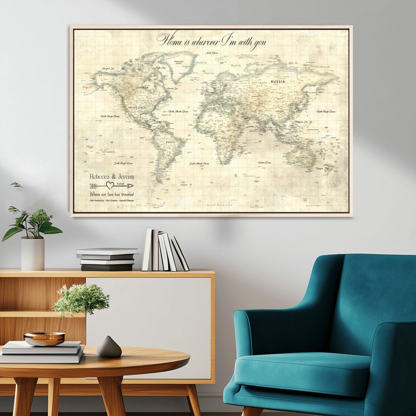 MGV-FC-36X24 - Personalized World Map Wall Art Canvas Print – Custom Push Pin Travel Map for Couples, Families, or Office Décor