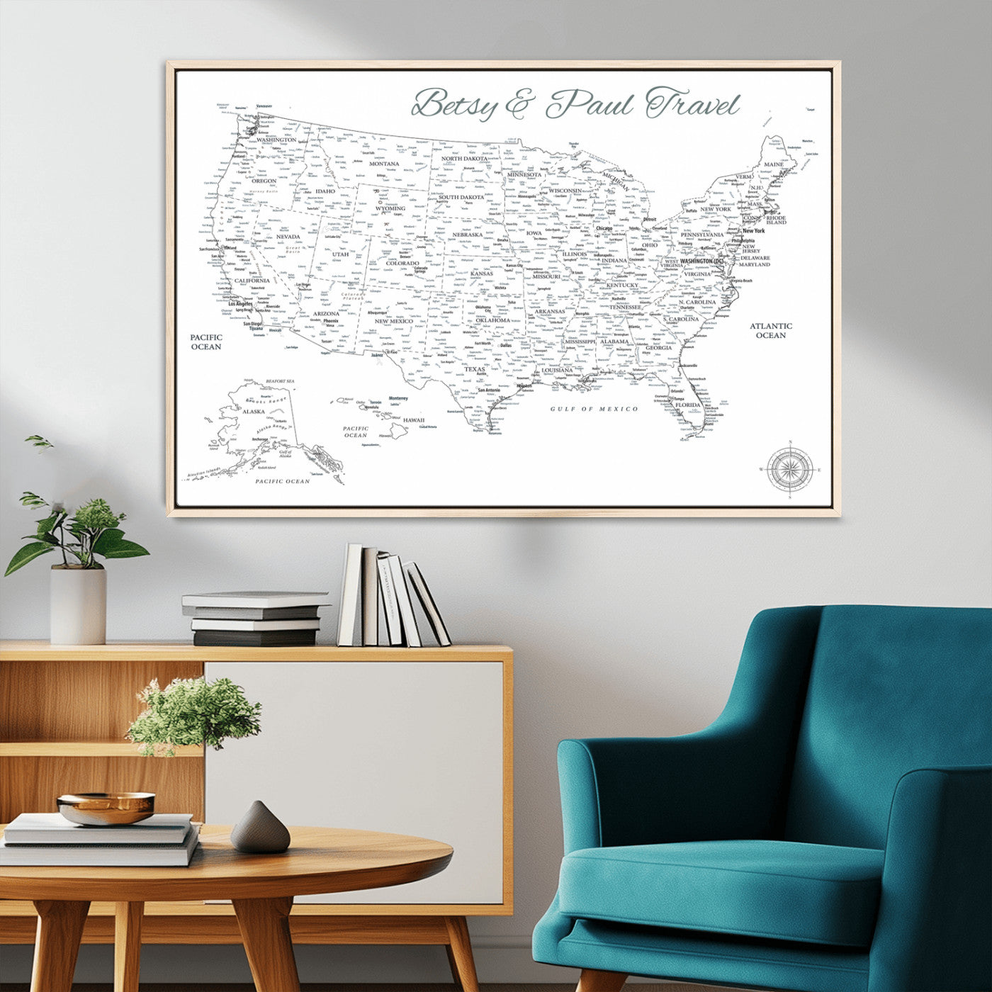MGV-FC-36X24 - Personalized USA Map Wall Art Canvas Print – Custom Push Pin Travel American Map for Couples, Families, or Office Décor