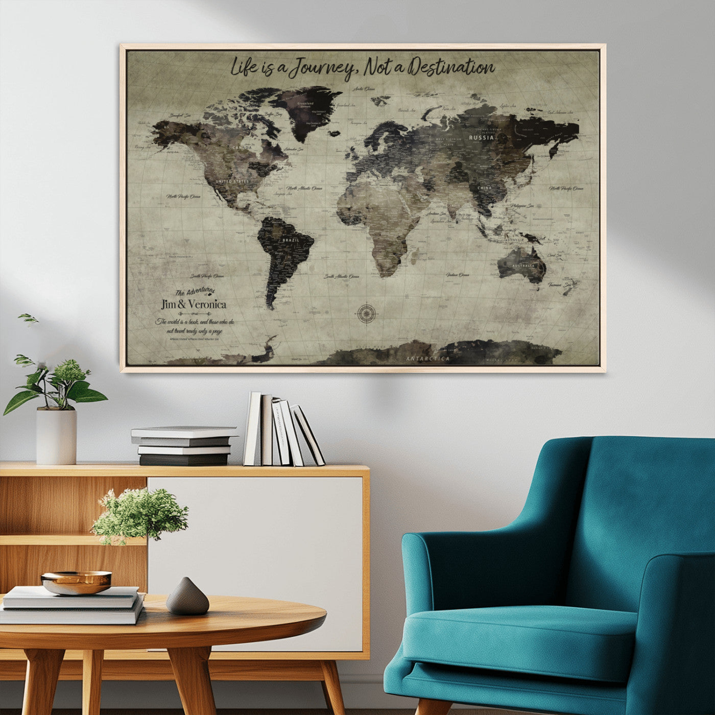 MGV-FC-36X24 - Personalized World Map Wall Art Canvas Print – Custom Push Pin Travel Map for Couples, Families, or Office Décor