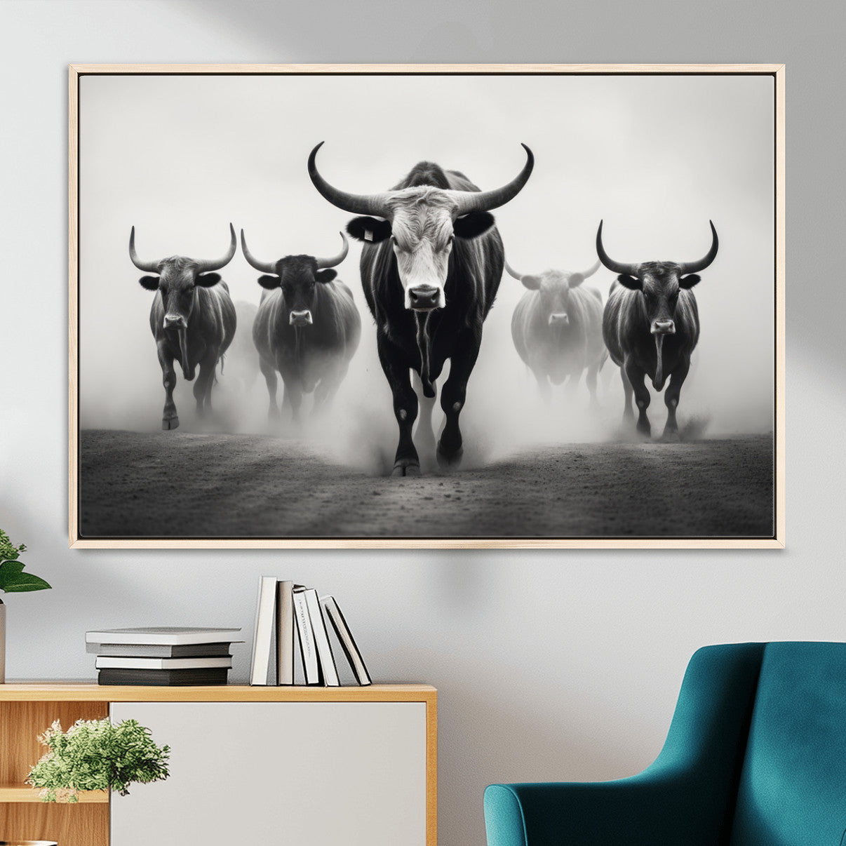 N34534C-MGV-FC-36X24 - Texas Bighorn Cow Hern Wall Art Canvas Print, Longhorn Cow Large Wall Art
