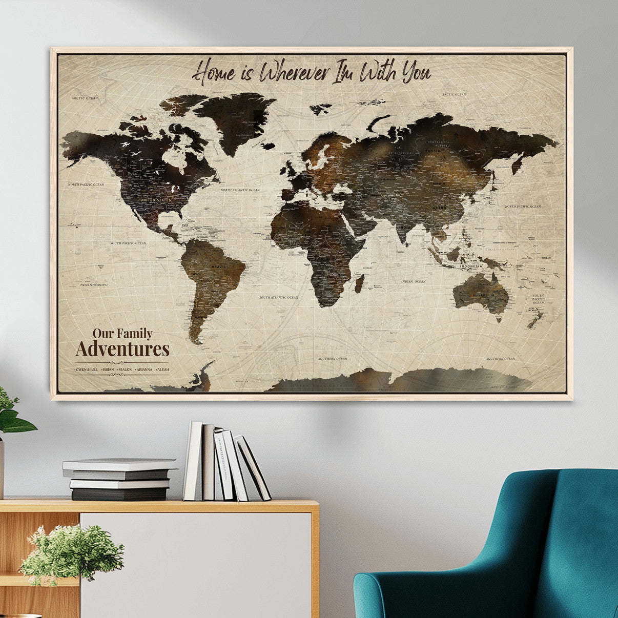 57979837-MGV-FC-36X24 - Personalized Push Pin World Map Canvas Print – Custom Framed Travel Tracker Wall Art Large Map Artwork for Home, Office