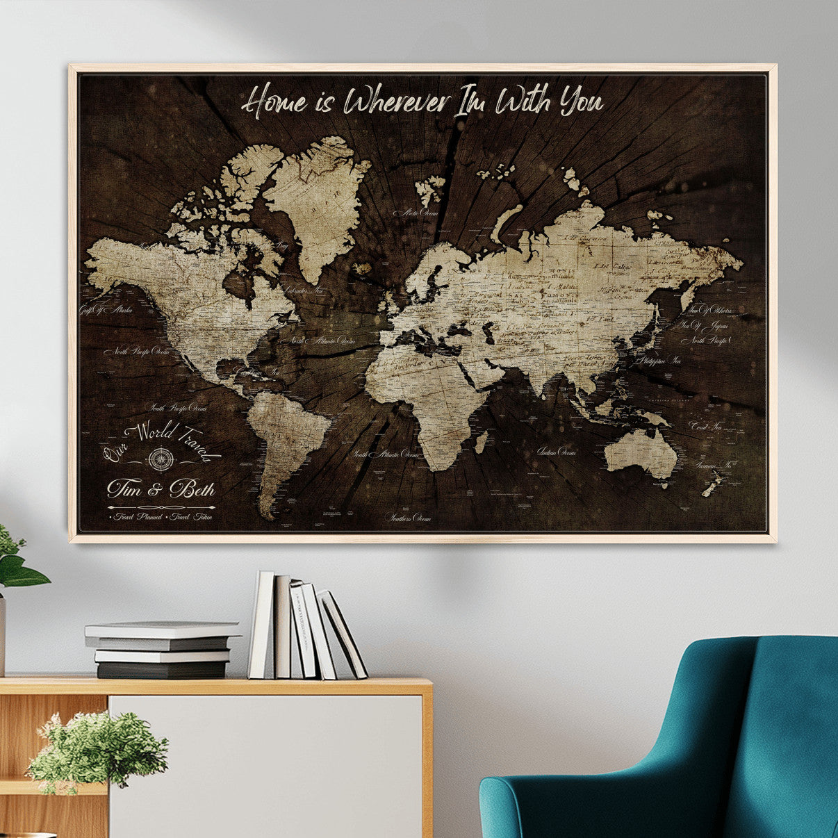73781397-MGV-FC-36X24 - Personalized World Map Wall Art Canvas Print – Custom Push Pin Travel Map for Couples, Families, or Office Decor