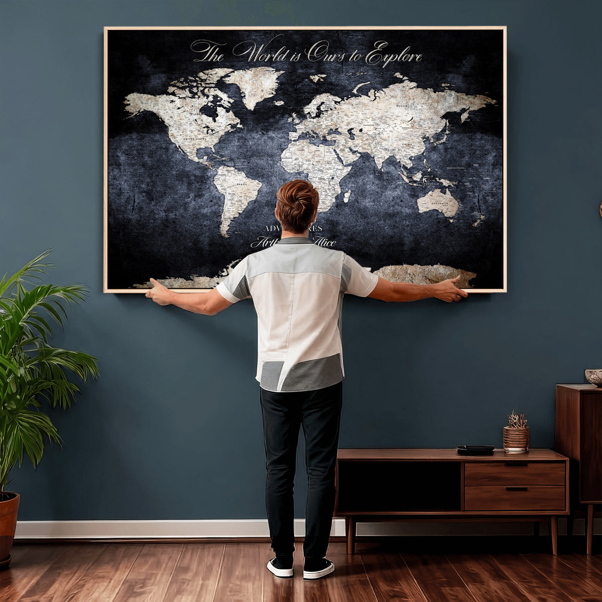 78489746-MGV-CV-36X24 - Custom Push Pin World Map Wall Art Canvas Print | Personalized Travel Tracker with Pins Framed Large for Home and Office Decor
