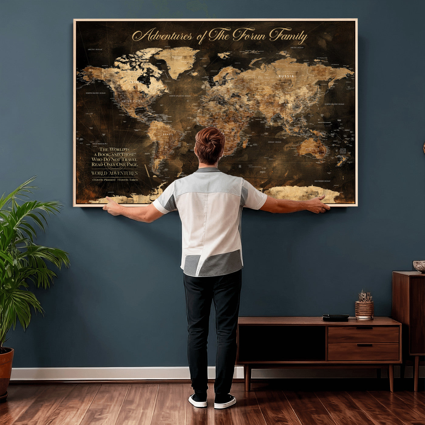 20594960-MGV-CV-36X24 - Custom Push Pin World Map Wall Art Canvas Print – Personalized Travel Tracker with Pins Framed Large for Home and Office Decor