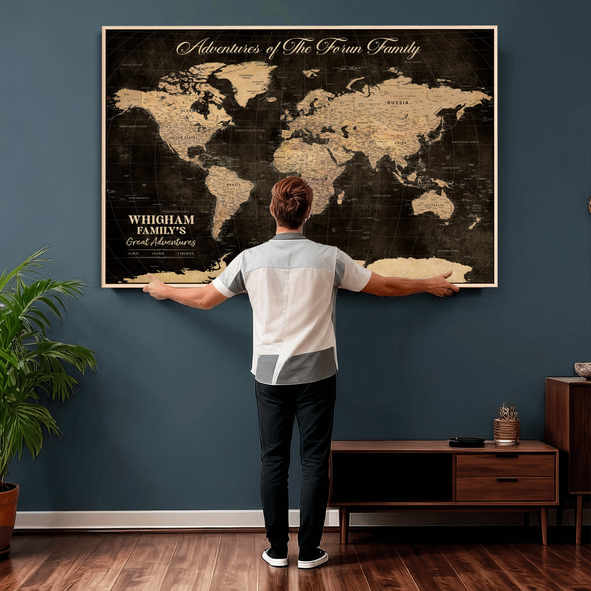 69635819-MGV-CV-36X24 - Custom Push Pin World Map Wall Art Canvas Print | Personalized Travel Tracker with Pins Framed Large for Home and Office Decor