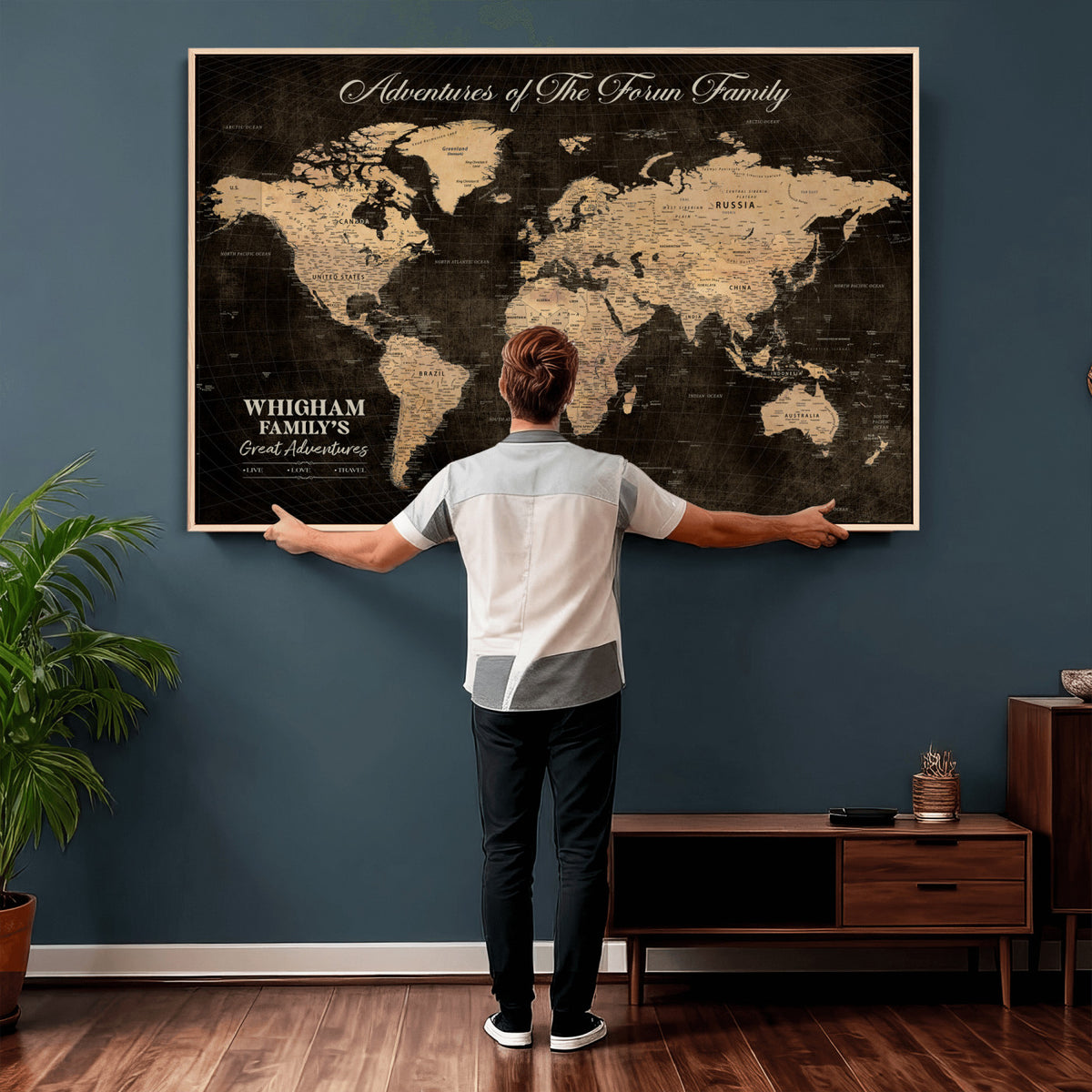 68639184-MGV-CV-36X24 - Custom Push Pin World Map Wall Art Canvas Print | Personalized Travel Tracker with Pins Framed Large for Home and Office Decor