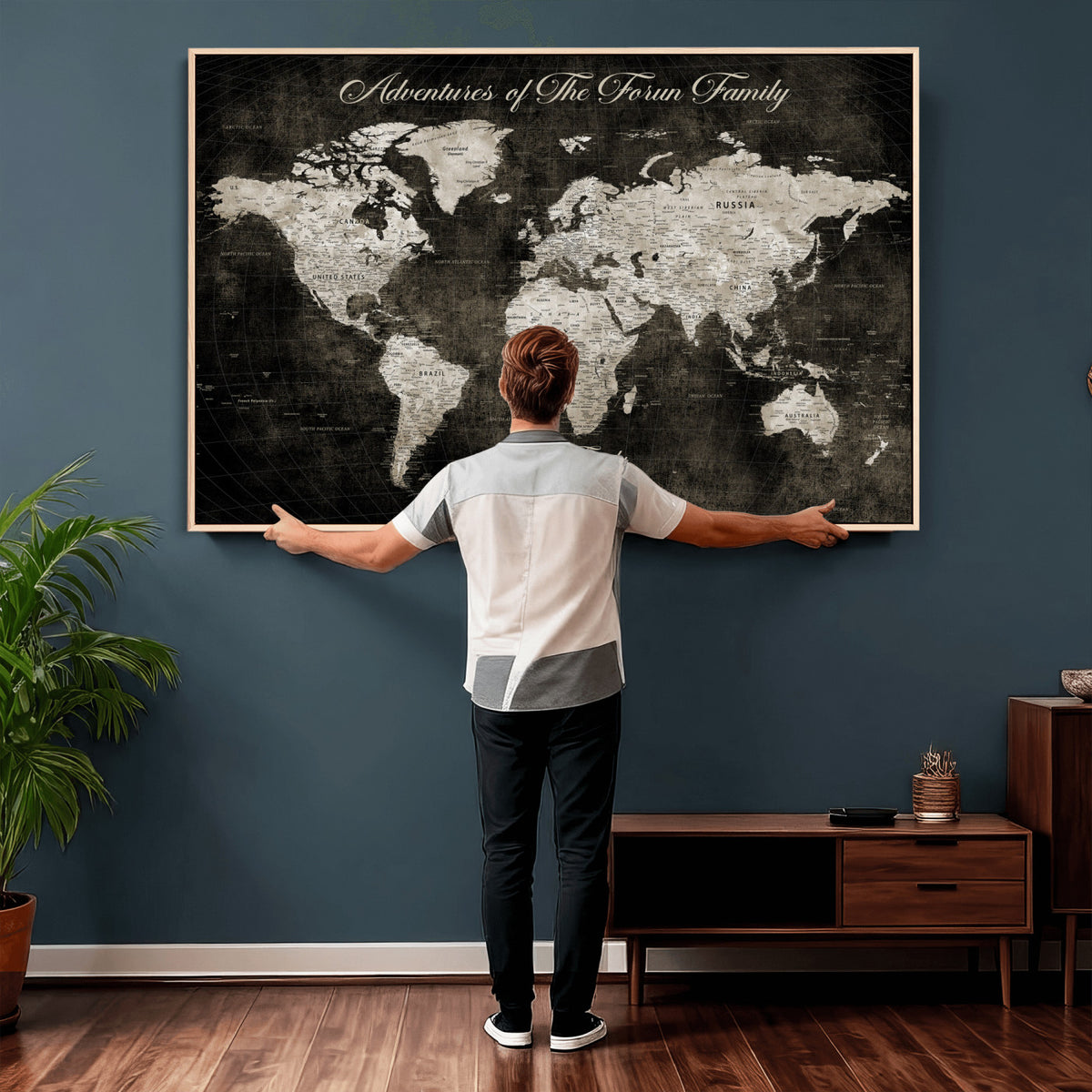 73767525-MGV-CV-36X24 - Custom Push Pin World Map Wall Art Canvas Print | Personalized Travel Tracker with Pins Framed Large for Home and Office Decor