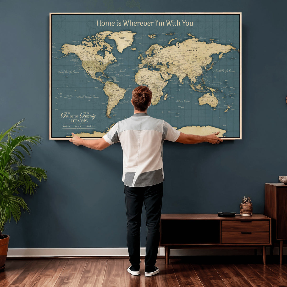 15936891-MGV-CV-36X24 - Custom Push Pin World Map Wall Art Canvas Print | Personalized Travel Tracker with Pins Framed Large for Home and Office Decor