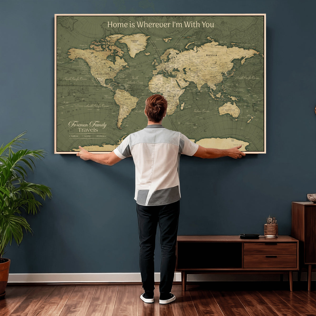 31715895-MGV-CV-36X24 - Custom Push Pin World Map Wall Art Canvas Print | Personalized Travel Tracker with Pins Framed Large for Home and Office Decor