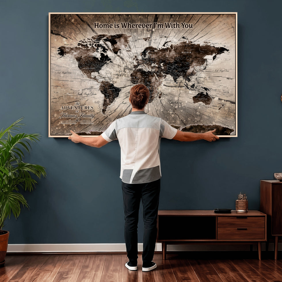 Personalized World Map Wall Art Canvas Print – Customizable Push Pin ...