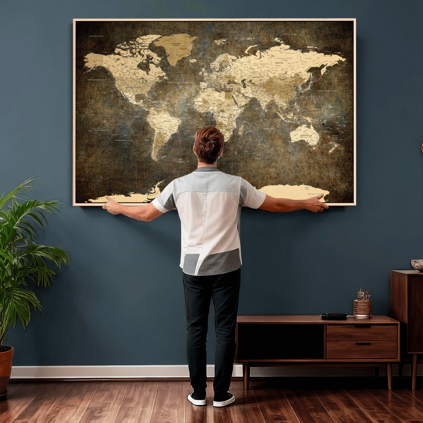89742472-MGV-CV-36X24 - World Map Wall Art Canvas Print, Modern Decorative Framed Map Artwork Prints for Living Room, Office, Bedroom Wall Decor