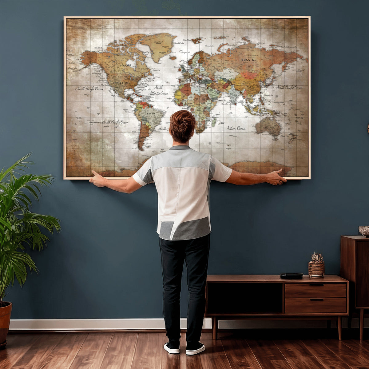 51643807-MGV-CV-36X24 - World Map Wall Art Canvas Print, Modern Decorative Framed Map Artwork Prints for Living Room, Office, Bedroom Wall Decor