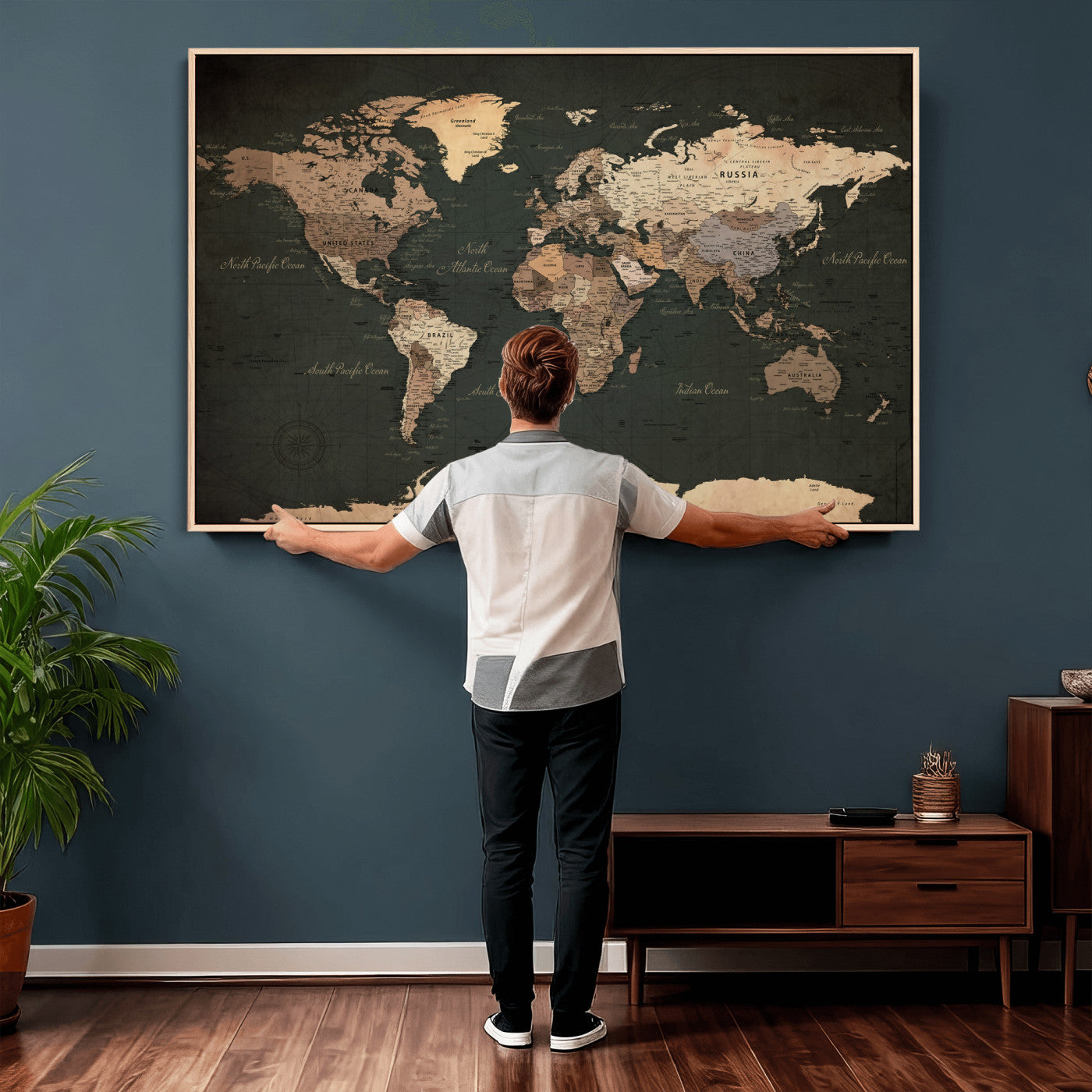 62059333-MGV-CV-36X24 - World Map Wall Art Canvas Print, Modern Decorative Framed Map Artwork Prints for Living Room, Office, Bedroom Wall Decor