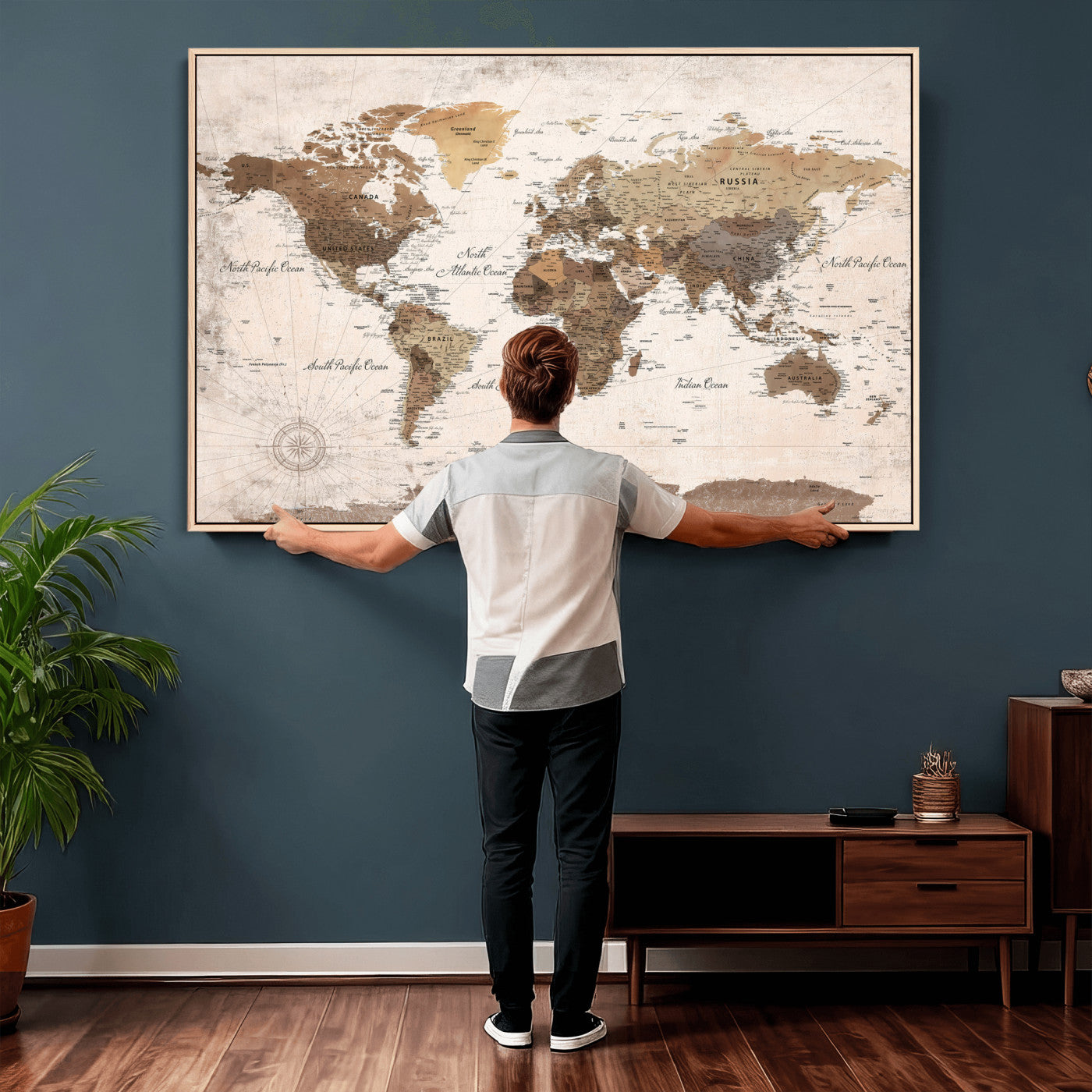 38923639-MGV-CV-36X24 - World Map Wall Art Canvas Print, Modern Decorative Framed Map Artwork Prints for Living Room, Office, Bedroom Wall Decor