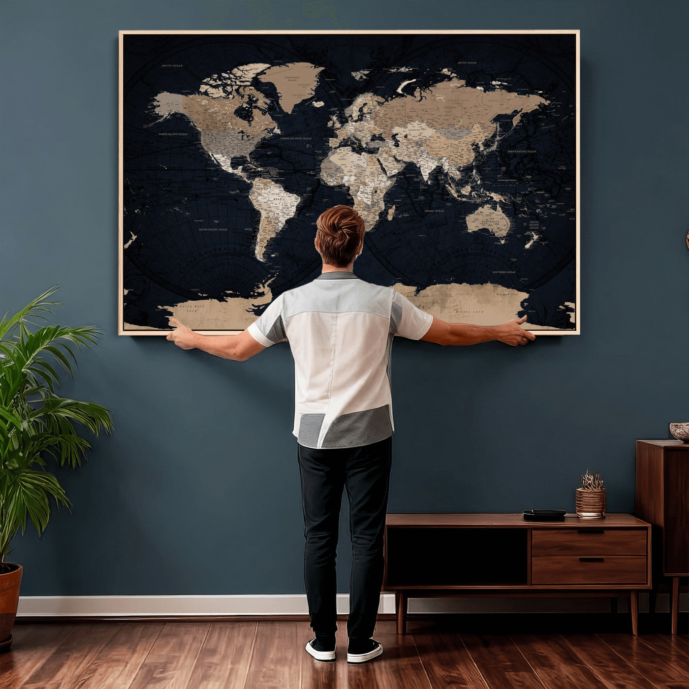 25812727-MGV-CV-36X24 - World Map Wall Art Canvas Print, Modern Decorative Framed Map Artwork Prints for Living Room, Office, Bedroom Wall Decor